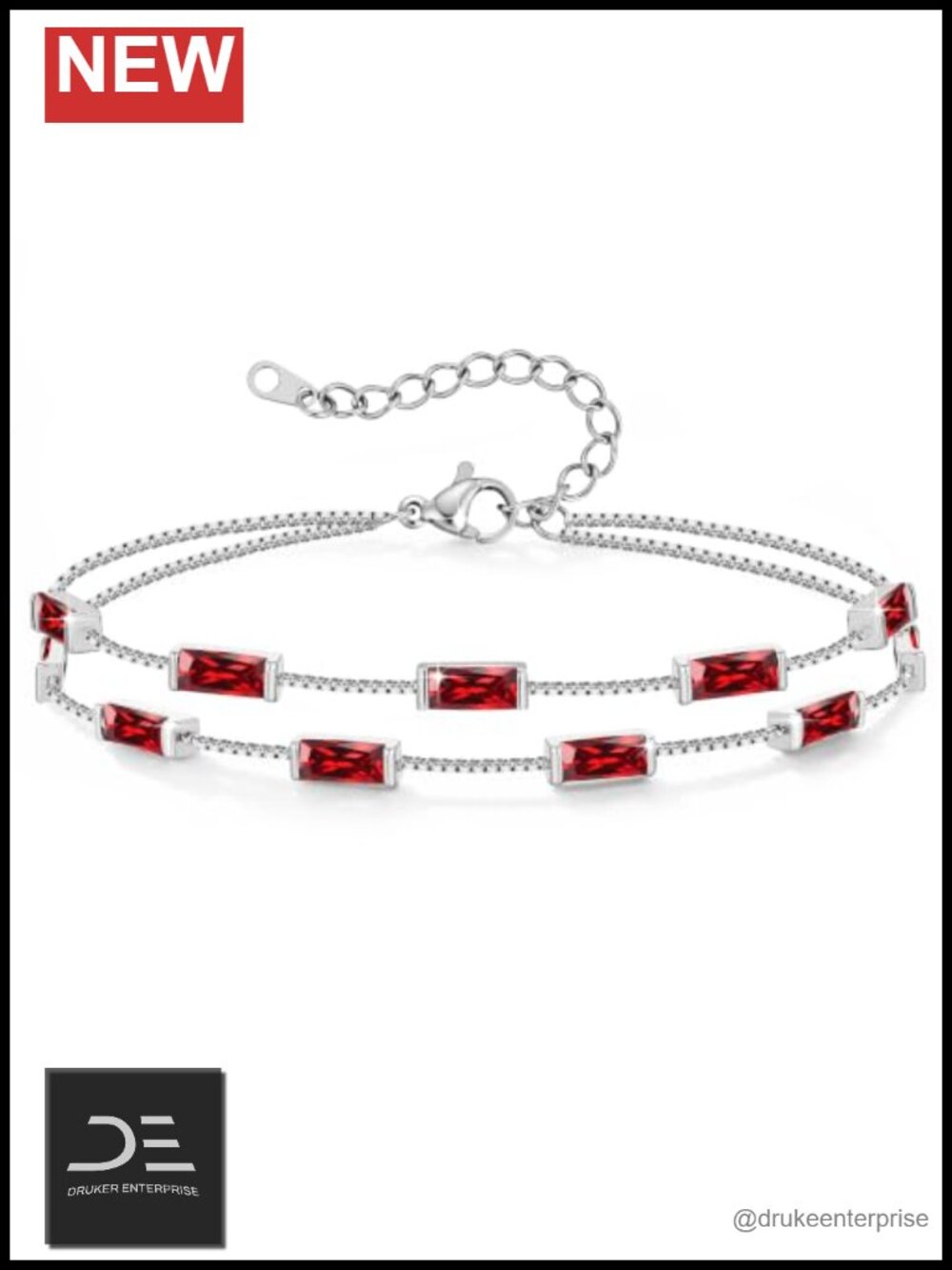 Double Layer Birthstone Charm Bracelet Rhodium Plated CZ Adjustable Women's Gift